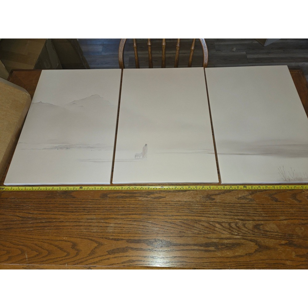 Minimalist Landscape Triptych 3 Panel Canvas Wall Art Misty Mountain Zen Decor